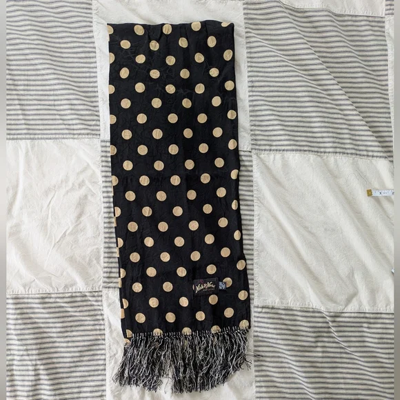 Nick and Nora Black and Gold Silk Polka Dot Scarf - Picture 7 of 8